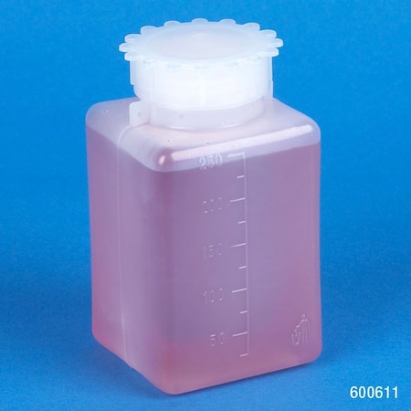 Globe Scientific Bottle with Screwcap, Wide Mouth, Square, Graduated, PE , 250mL, 10PK 600611-10
